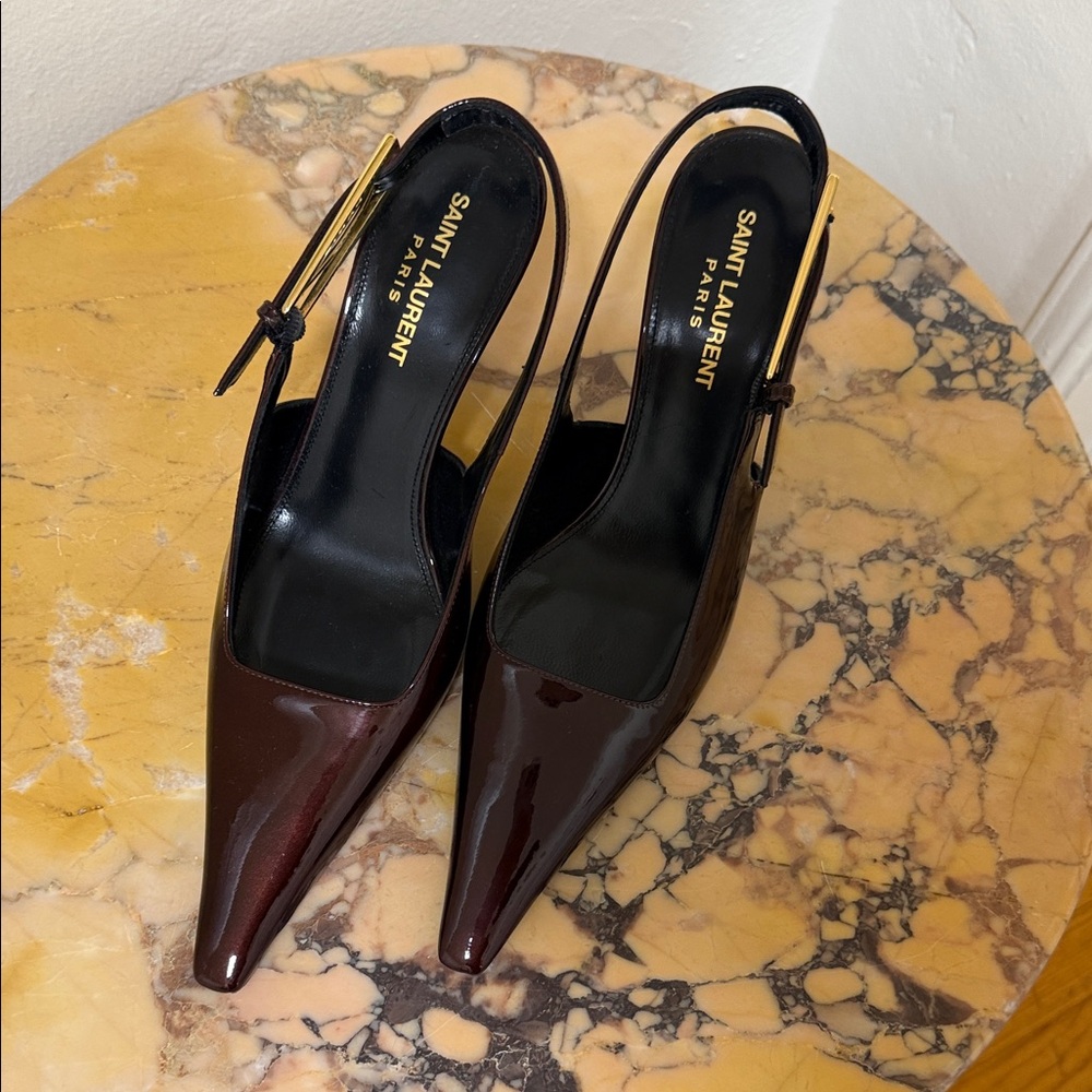 Saint Laurent Women's Dark Red Slingback Heels